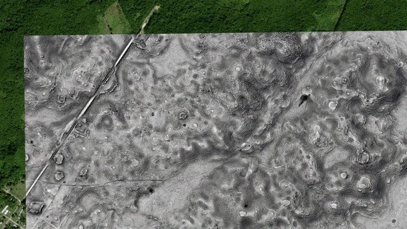 An aerial view of the topographical landscape of Southern Mexico, shown in gray